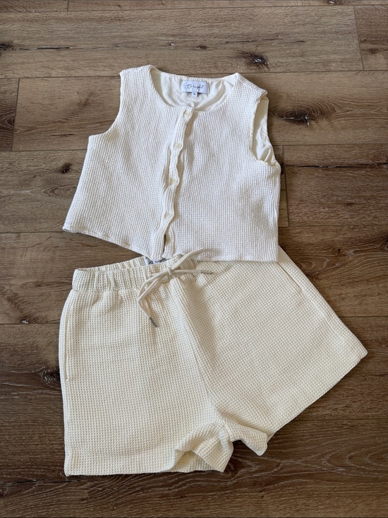 B. Right Pants - Cream Knit High-Waist Shorts Set- top and shorts included